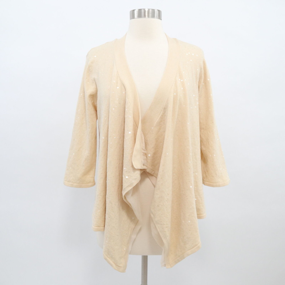 Minnie Rose Sequin Cardigan L Open Front Ivory